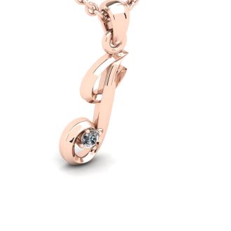 Letter J Diamond Initial Necklace In 14 Karat Rose Gold With Free Chain