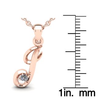 Letter J Diamond Initial Necklace In 14 Karat Rose Gold With Free Chain