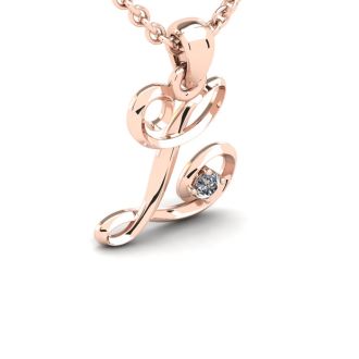Letter L Diamond Initial Necklace In 14 Karat Rose Gold With Free Chain