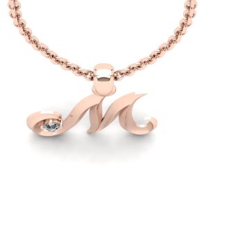 Letter M Diamond Initial Necklace In 14 Karat Rose Gold With Free Chain