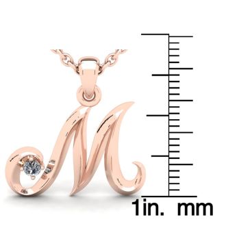 Letter M Diamond Initial Necklace In 14 Karat Rose Gold With Free Chain