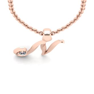 Letter N Diamond Initial Necklace In 14 Karat Rose Gold With Free Chain