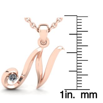 Letter N Diamond Initial Necklace In 14 Karat Rose Gold With Free Chain