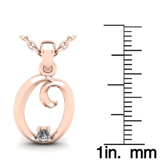 Letter O Diamond Initial Necklace In 14 Karat Rose Gold With Free Chain