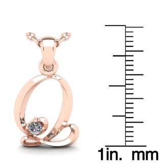 Letter Q Diamond Initial Necklace In 14 Karat Rose Gold With Free Chain