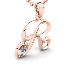 Letter R Diamond Initial Necklace In 14 Karat Rose Gold With Free Chain