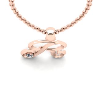 Letter R Diamond Initial Necklace In 14 Karat Rose Gold With Free Chain