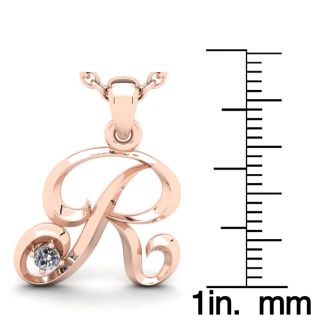 Letter R Diamond Initial Necklace In 14 Karat Rose Gold With Free Chain