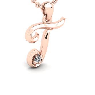 Letter T Diamond Initial Necklace In 14 Karat Rose Gold With Free Chain
