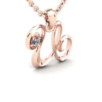 Letter U Diamond Initial Necklace In 14 Karat Rose Gold With Free Chain