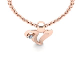 Letter V Diamond Initial Necklace In 14 Karat Rose Gold With Free Chain