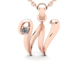 Letter W Diamond Initial Necklace In 14 Karat Rose Gold With Free Chain
