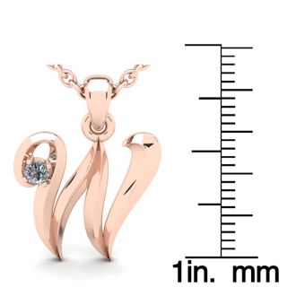 Letter W Diamond Initial Necklace In 14 Karat Rose Gold With Free Chain