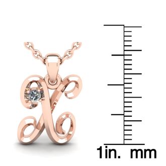 Letter X Diamond Initial Necklace In 14 Karat Rose Gold With Free Chain