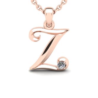 Letter Z Diamond Initial Necklace In 14 Karat Rose Gold With Free Chain