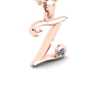 Letter Z Diamond Initial Necklace In 14 Karat Rose Gold With Free Chain