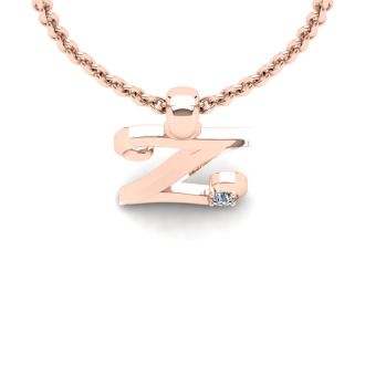 Letter Z Diamond Initial Necklace In 14 Karat Rose Gold With Free Chain