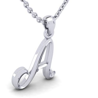 Letter A Swirly Initial Necklace In Heavy White Gold With Free 18 Inch Cable Chain