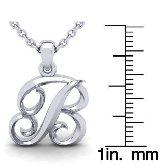 Letter B Swirly Initial Necklace In Sterling Silver With Free 18 Inch Cable Chain