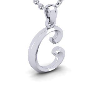 Letter C Swirly Initial Necklace In Heavy White Gold With Free 18 Inch Cable Chain