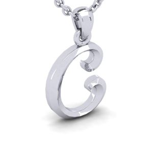 Letter C Swirly Initial Necklace In Sterling Silver With Free 18 Inch Cable Chain