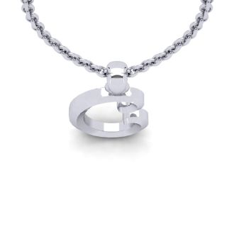 Letter C Swirly Initial Necklace In Heavy White Gold With Free 18 Inch Cable Chain