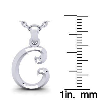 Letter C Swirly Initial Necklace In Heavy White Gold With Free 18 Inch Cable Chain