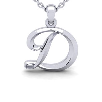 Letter D Swirly Initial Necklace In Heavy White Gold With Free 18 Inch Cable Chain