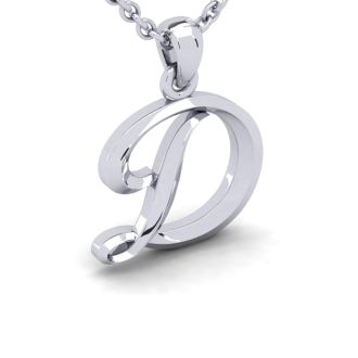 Letter D Swirly Initial Necklace In Sterling Silver With Free 18 Inch Cable Chain