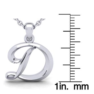 Letter D Swirly Initial Necklace In Heavy White Gold With Free 18 Inch Cable Chain