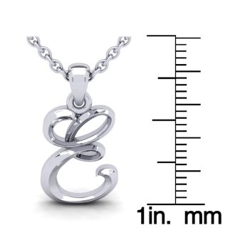 Letter E Swirly Initial Necklace In Heavy White Gold With Free 18 Inch Cable Chain