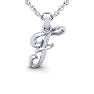 Letter F Swirly Initial Necklace In Sterling Silver With Free 18 Inch Cable Chain
