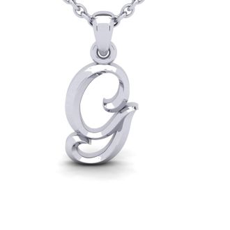 Letter G Swirly Initial Necklace In Heavy White Gold With Free 18 Inch Cable Chain