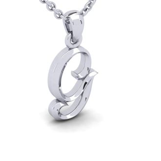 Letter G Swirly Initial Necklace In Heavy White Gold With Free 18 Inch Cable Chain