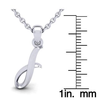Letter I Swirly Initial Necklace In Heavy White Gold With Free 18 Inch Cable Chain