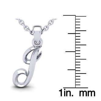 Letter J Swirly Initial Necklace In Sterling Silver With Free 18 Inch Cable Chain