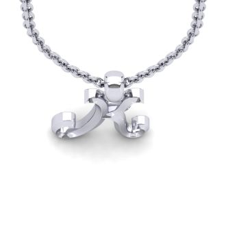 Letter K Swirly Initial Necklace In Heavy White Gold With Free 18 Inch Cable Chain