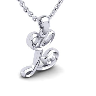 Letter L Swirly Initial Necklace In Heavy White Gold With Free 18 Inch Cable Chain