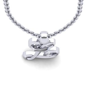 Letter L Swirly Initial Necklace In Heavy White Gold With Free 18 Inch Cable Chain