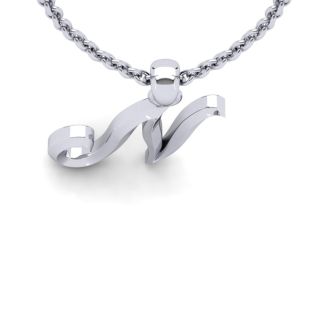 Letter N Swirly Initial Necklace In Heavy White Gold With Free 18 Inch Cable Chain