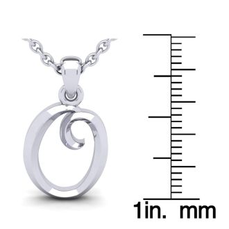 Letter O Swirly Initial Necklace In Heavy White Gold With Free 18 Inch Cable Chain