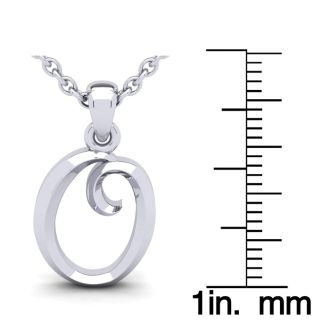 Letter O Swirly Initial Necklace In Sterling Silver With Free 18 Inch Cable Chain