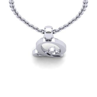 Letter Q Swirly Initial Necklace In Heavy White Gold With Free 18 Inch Cable Chain