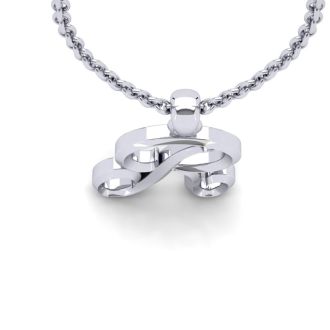 Letter R Swirly Initial Necklace In Heavy White Gold With Free 18 Inch Cable Chain