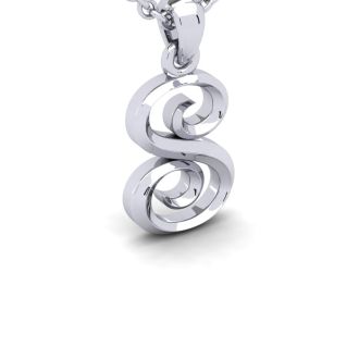 Letter S Swirly Initial Necklace In Heavy White Gold With Free 18 Inch Cable Chain