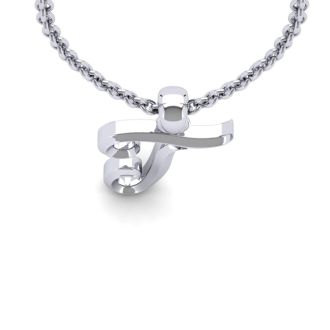 Letter T Swirly Initial Necklace In Heavy White Gold With Free 18 Inch Cable Chain