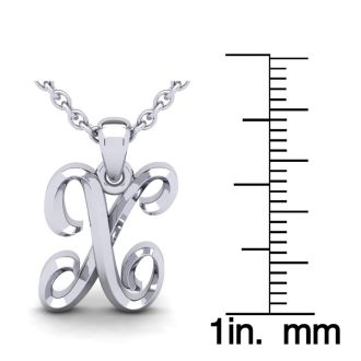 Letter X Swirly Initial Necklace In Sterling Silver With Free 18 Inch Cable Chain