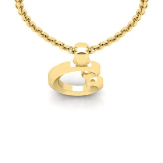 Letter C Swirly Initial Necklace In Heavy Yellow Gold With Free 18 Inch Cable Chain