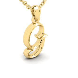 Letter G Swirly Initial Necklace In Heavy Yellow Gold With Free 18 Inch Cable Chain