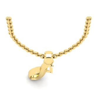 Letter I Swirly Initial Necklace In Heavy Yellow Gold With Free 18 Inch Cable Chain